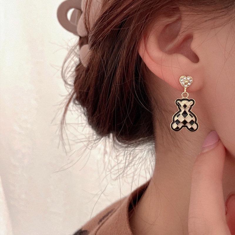 Bông Tai Mạ Bạc 2022 925 Đính Đá Hình Gấu Trắng Đen Sang Trọng