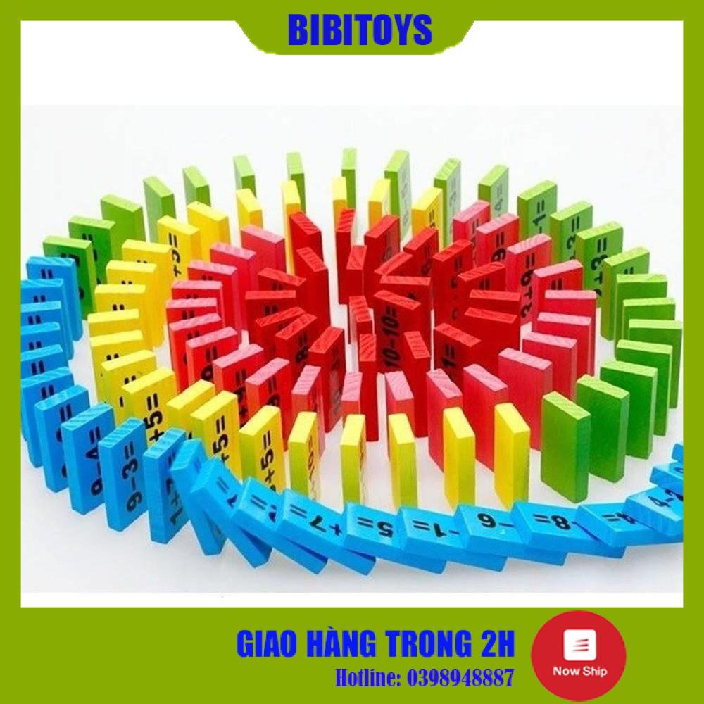 Đồ chơi Bộ học Toán kiêm chơi Domino 110 chi tiết gỗ thông an toàn cho bé