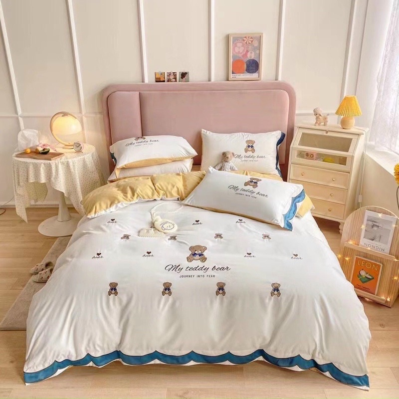 Bộ chăn ga gối cotton bèo ren mềm mại đáng yêu,bộ 4 món chất vải cotton mềm mịn cực kì thoáng mát MỚI