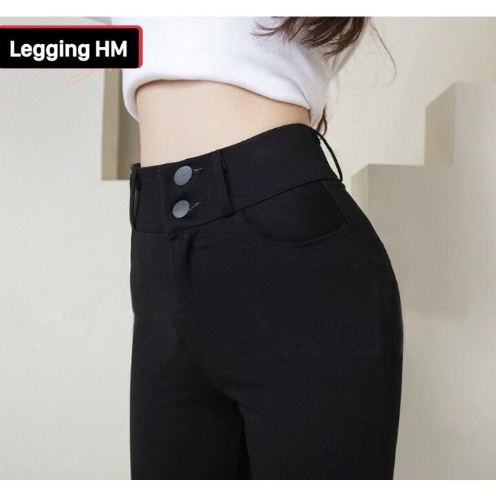 Quần Legging Nữ Cạp Cao Gen Bụng Hai Khuy Khóa Trước Túi Ốp Sau Hộp Chữ H Chất Vải Umi Hàn Loại Đẹp Siêu Co Giãn