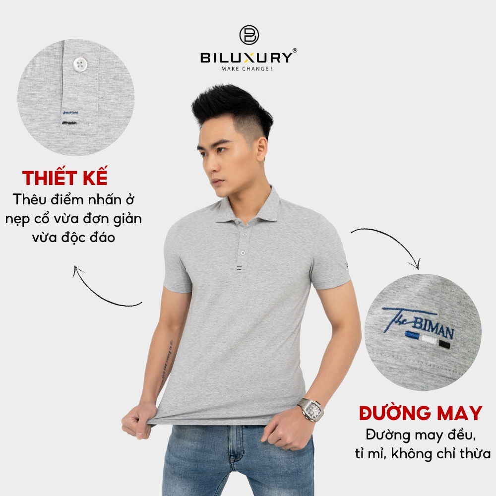 Áo polo nam Biman by Biluxury 5APCB001GHS thun có cổ công sở lịch lãm co giãn thoải mái vận động