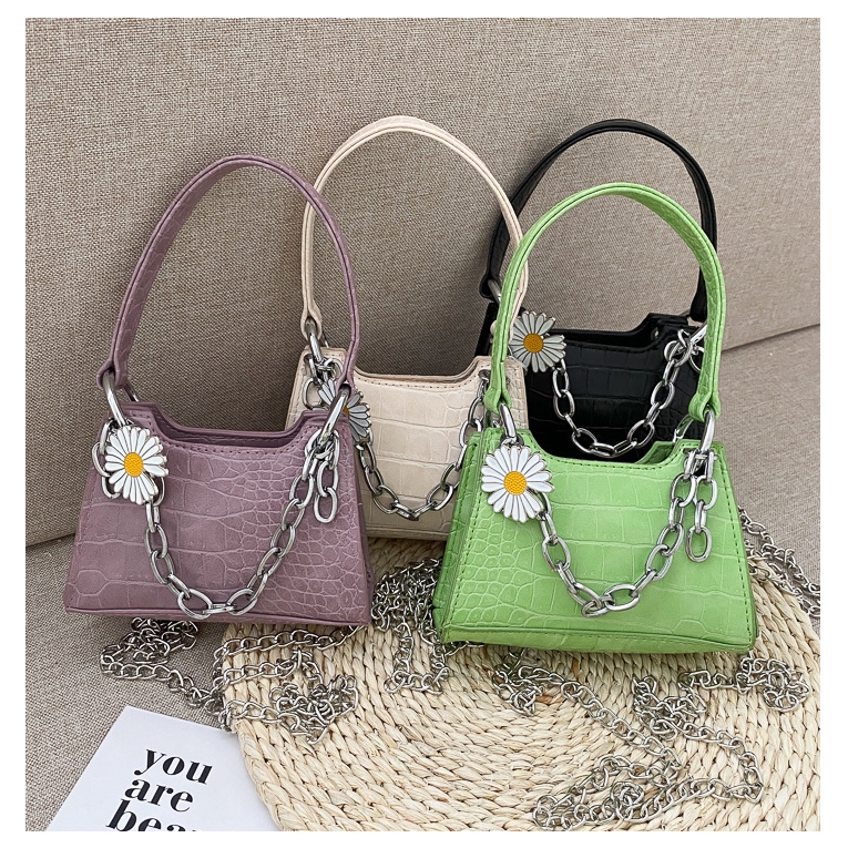 Túi xách đeo vai JASMIN NOIR cỡ nhỏ in họa tiết vân cá sấu phối dây mắt xích thời trang tinh tế cho nữ