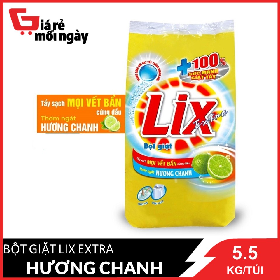 Bột giặt LIX Extra Hương Chanh tẩy sạch vết bẩn cực mạnh 5.5KG