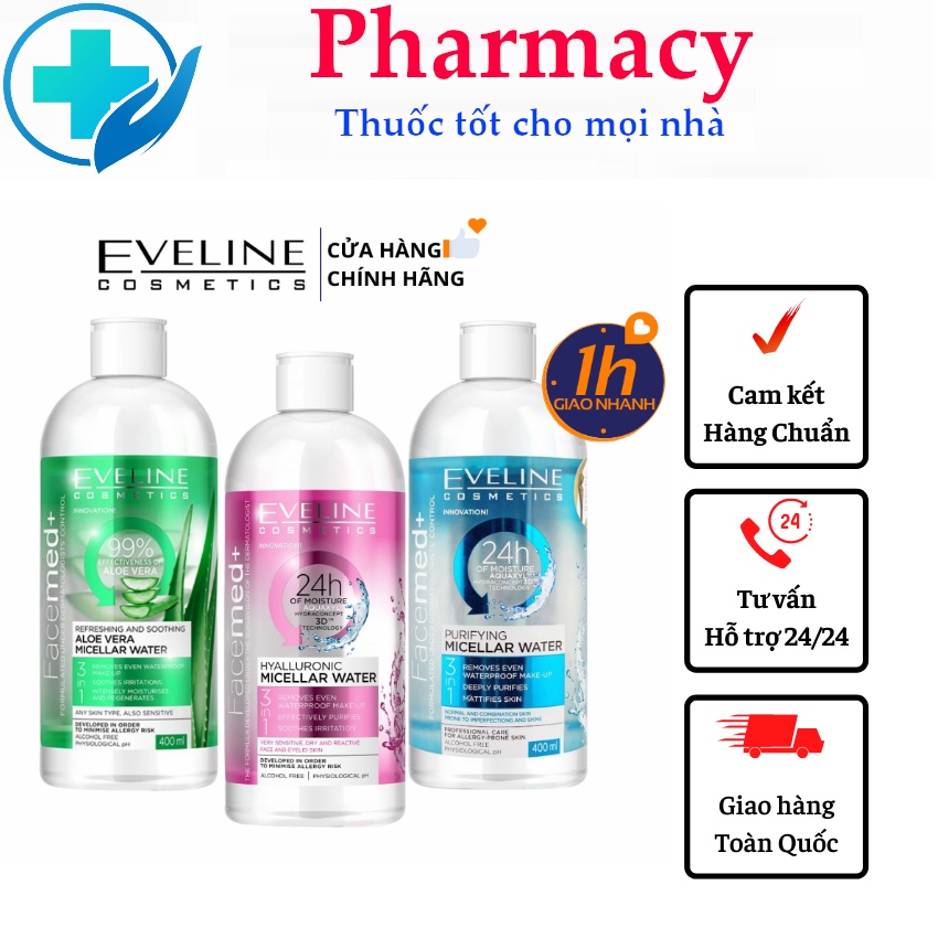 Nước tẩy trang Eveline Facemed+ Micellar 3 in 1 tẩy sạch cho mặt-mắt-môi, giữ ẩm cho da