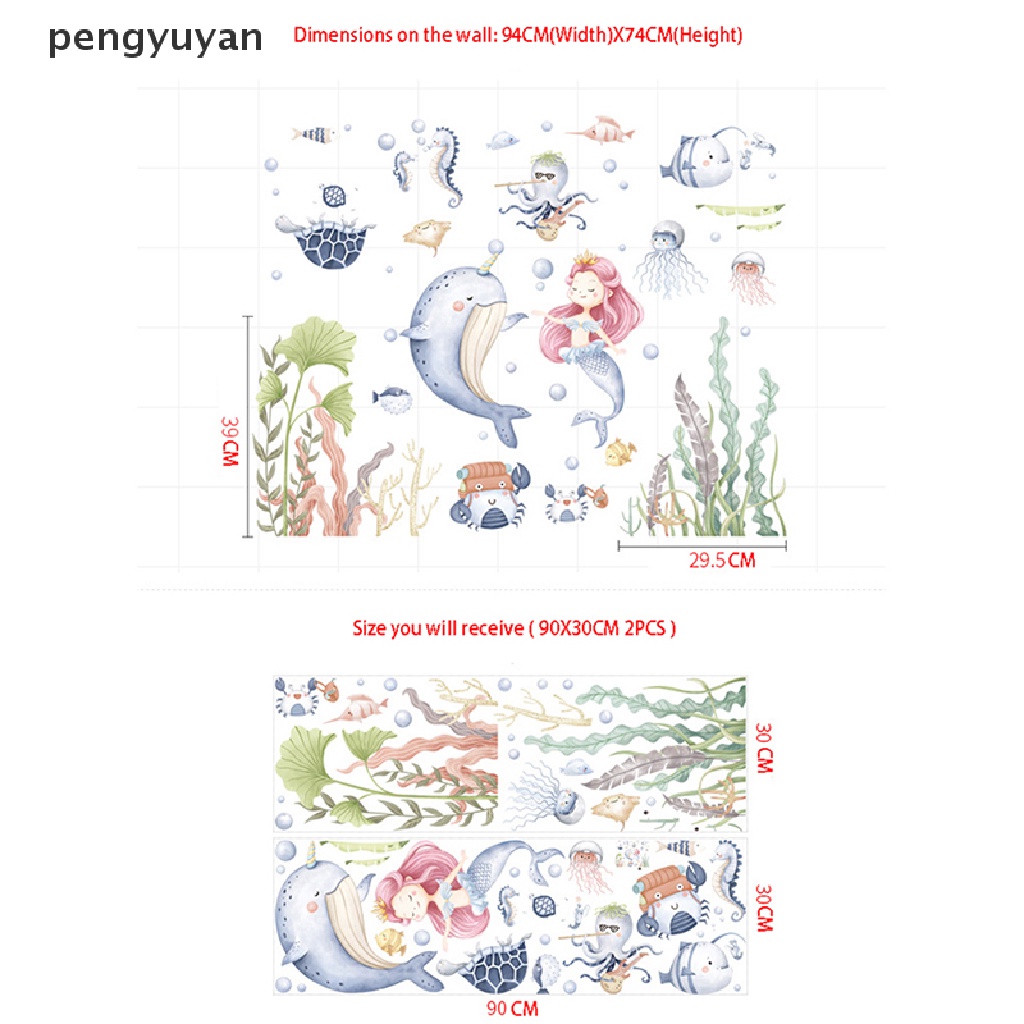 [pengyuyan] Giấy Dán Tường Hình Cá Heo / Nàng Tiên Cá Hoạt Hình Trang Trí Phòng Trẻ Em [Mới]