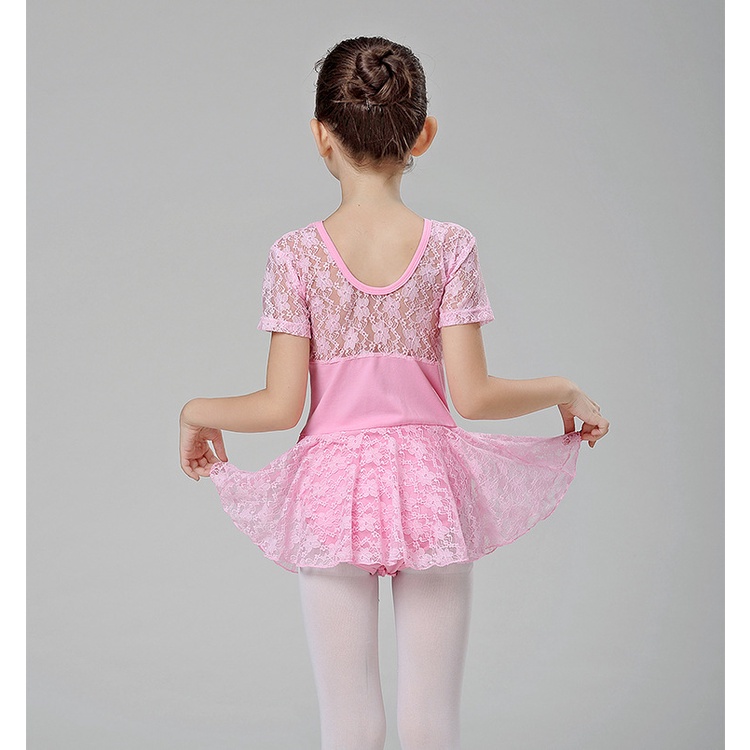 Đầm Múa Ba Lê Phối Ren Tay Ngắn Vải Cotton Thời Trang Mùa Hè Dành Cho Bé Gái