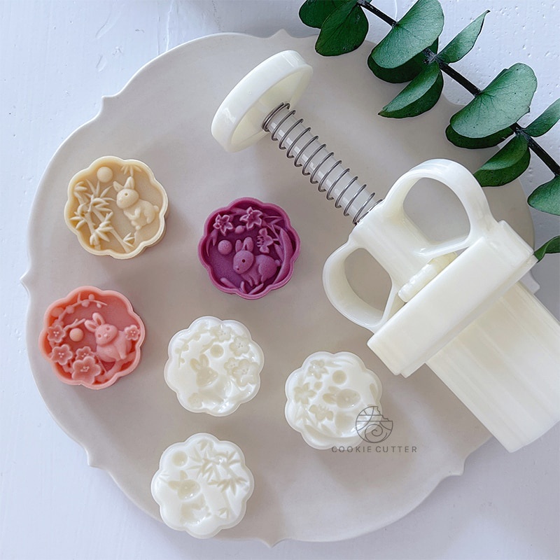 Khuôn Làm Bánh Trung Thu Hình Thỏ / Bông Hoa 3D Bằng Tre 20g Phong Cách Trung Hoa