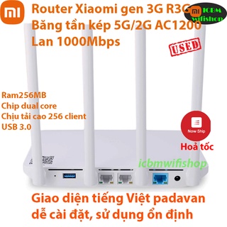 Phát wifi Xiaomi router 3G R3G  băng tần kép,  Wan Lan gigabit AC1200,USB 3.0, tiếng Việt Padavan,Openwrt, rom gốc.