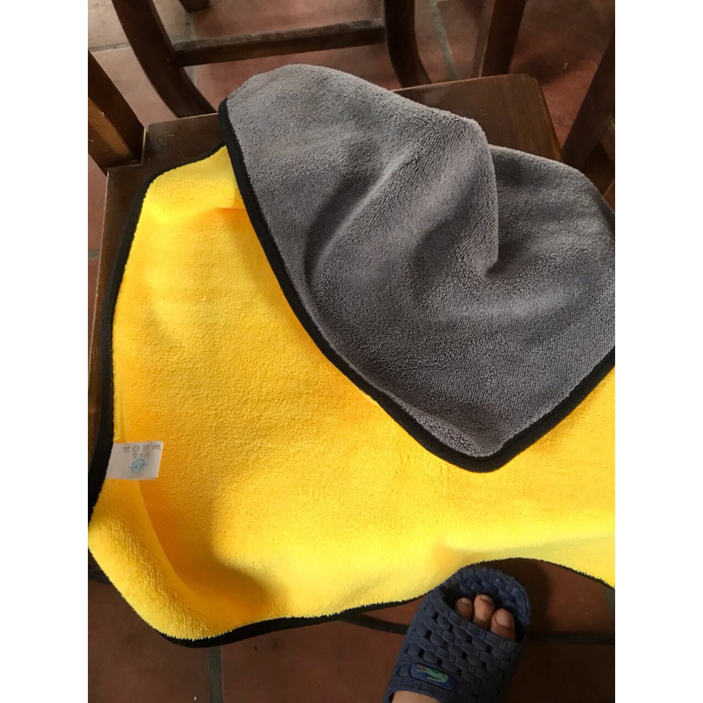 Khăn microfiber 2 măt siêu dày Xám - Vàng thấm nước tốt lau ô tô chuyên dụng