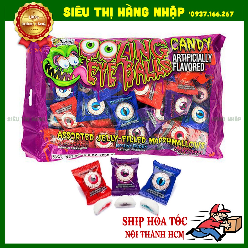 [Gói lớn] Kẹo xốp hình con mắt Marshmallows mix 3 vị Halloween