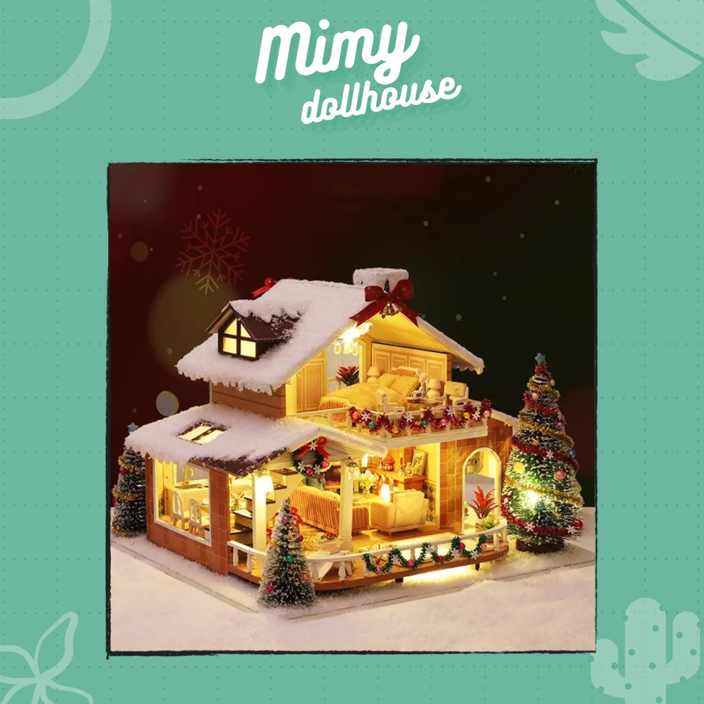 (Tặng mica, keo dán chuyên dụng các loại, đèn...) Mô hình biệt thự Ice and Snow Manor ES001 tự lắp ráp DIY dollhouse