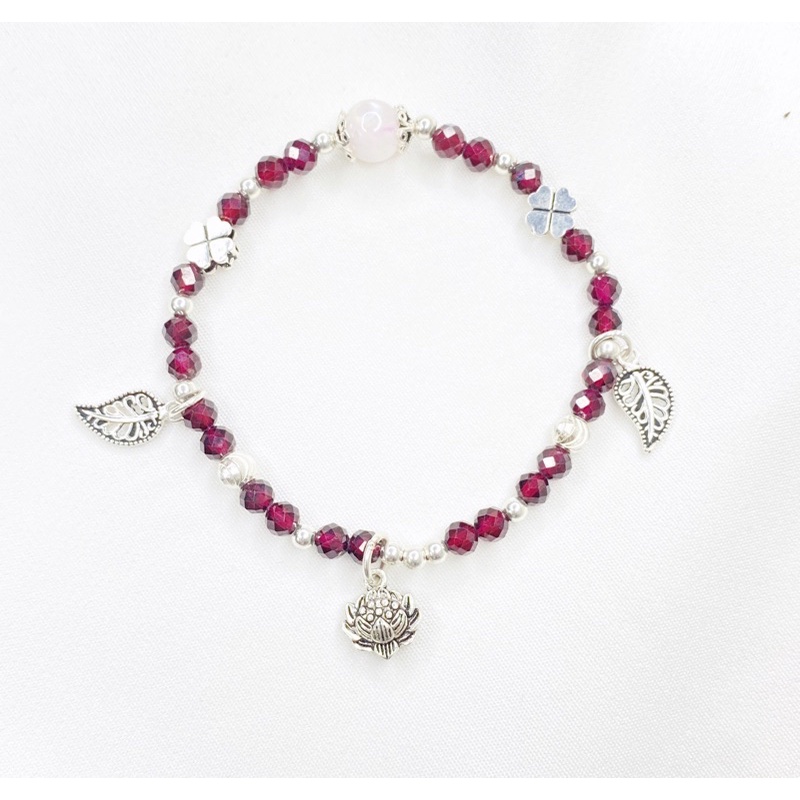 Vòng tay phong thuỷ Ngọc Hồng Lựu - Garnet mix charm bạc phụ kiện thời trang nữ may mắn bình an - KAIA