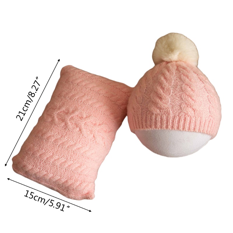 Bộ Phụ Kiện Chụp Ảnh Gồm Mũ Beanie Và Gối Dệt Kim Cho Bé Sơ Sinh