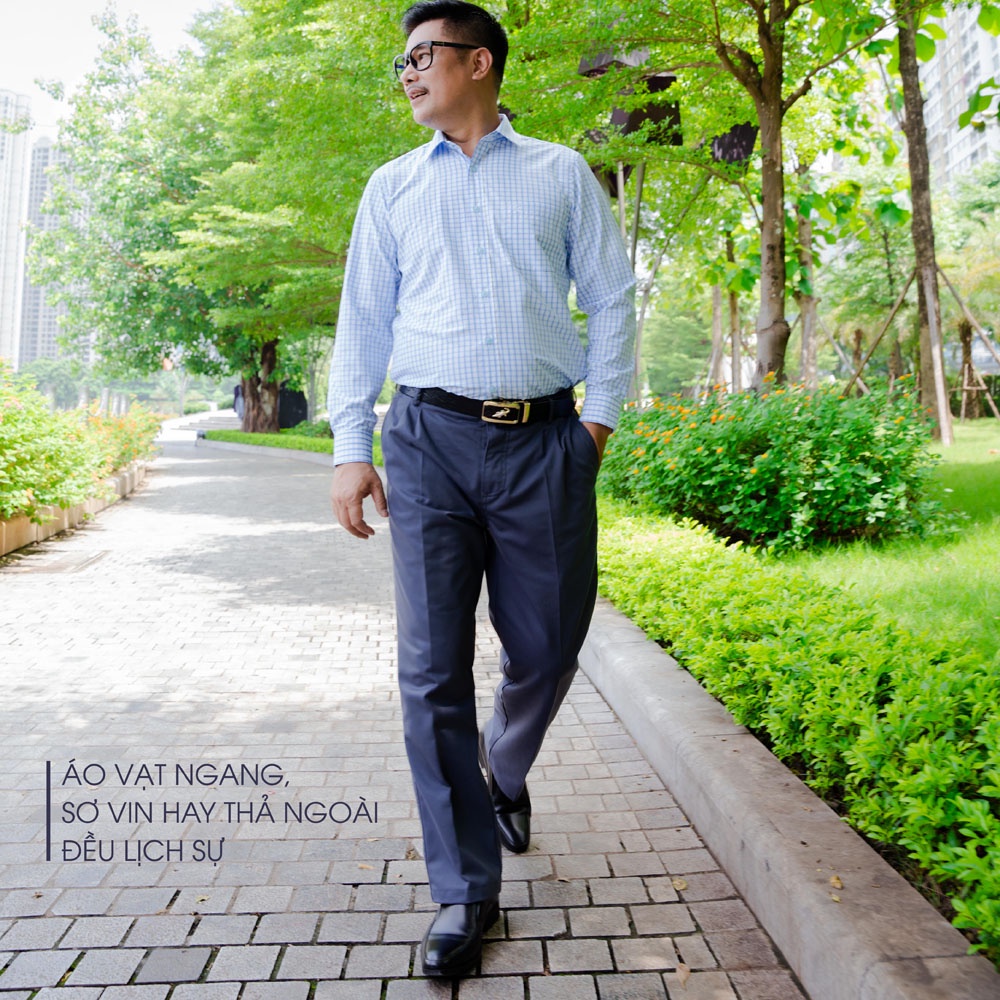 Áo Sơ Mi Nam Dài Tay Trung Niên ANCHI Sợi Tre Hoạ Tiết Caro Bamboo Xanh