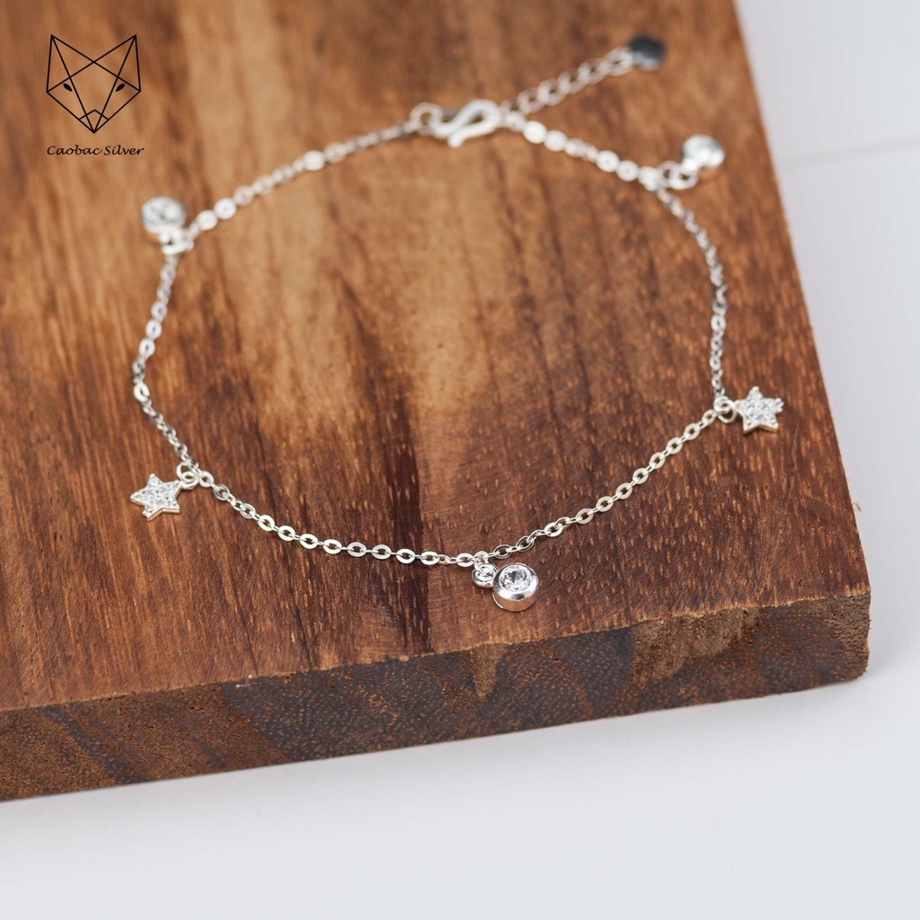Lắc Tay Lắc Chân Bạc Ta CaoBac Jewellery Cho Nữ Dạng Sợi Xích Hoạ Tiết Sao Đá May Mắn Lấp Lánh Ấn Tượng