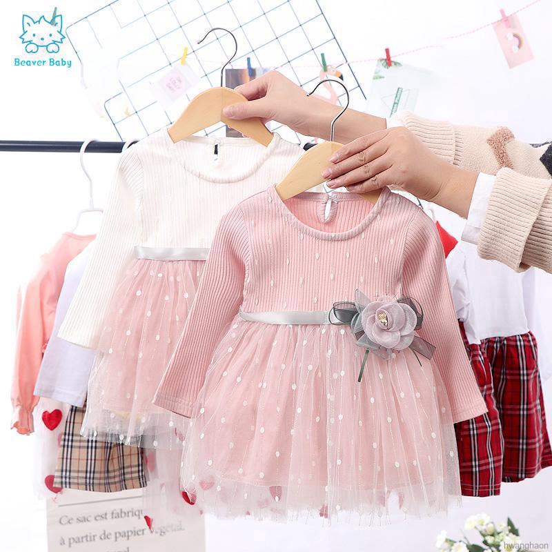 Đầm Bé Gái Tay Dài Phối Lưới