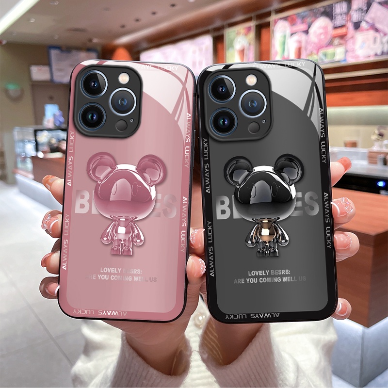 Ốp Điện Thoại Kính Cường Lực In Hình Gấu Cho iPhone 7 8 plus X Xs XR Xsmax 11 12 13 14 Pro Max