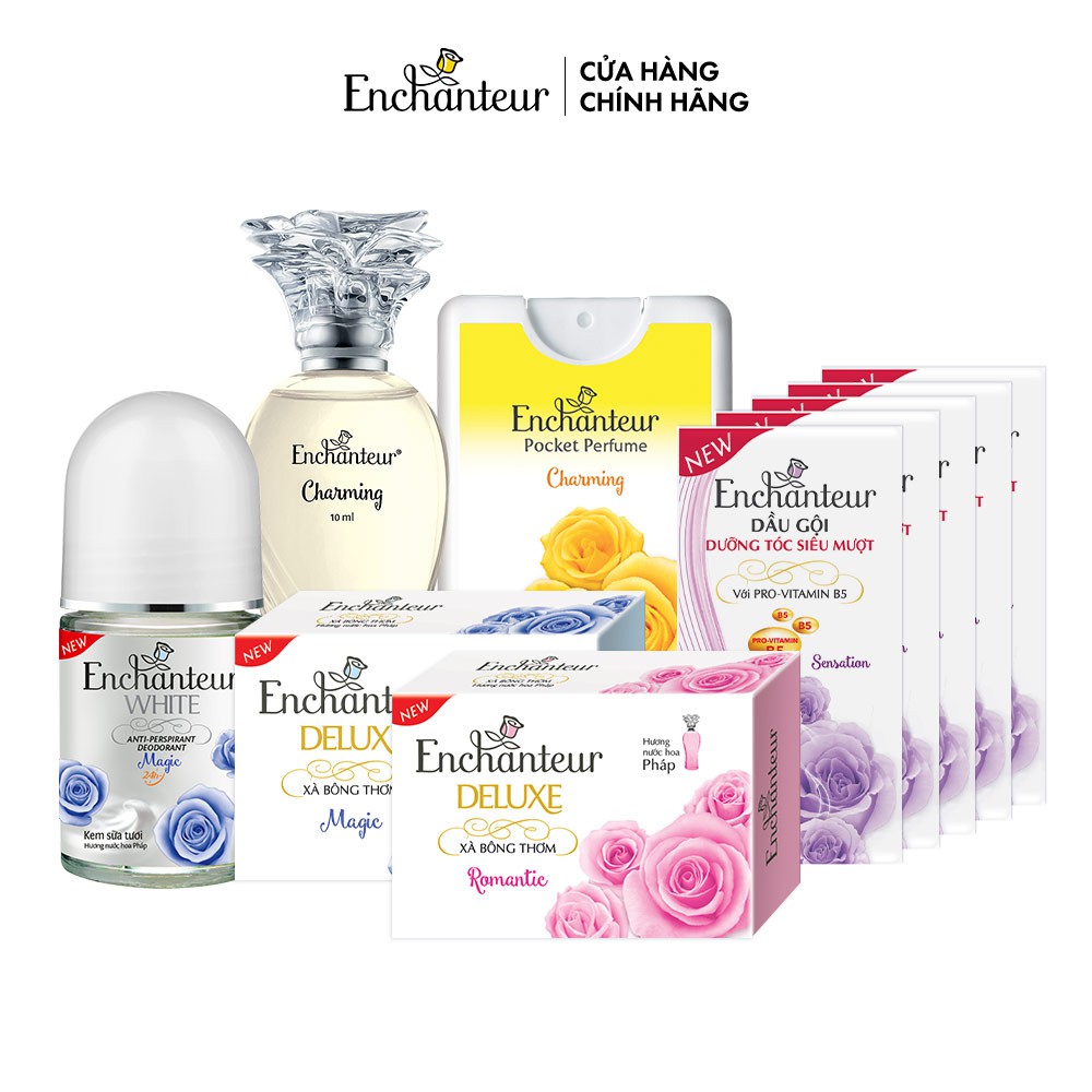 [HB Gift] Combo 10 quà Enchanteur (Nước hoa + Dây dầu gội + Xà bông + Lăn khử mùi Magic - mùi ngẫu nhiên)