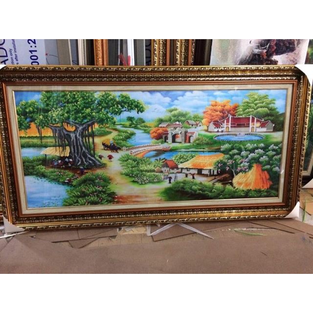 Tranh đính đá phong cảnh đồng quê Y8274(130 x 65 cm). Y8275 (160 x 75 cm), Y8276 (2 m x 95 cm)