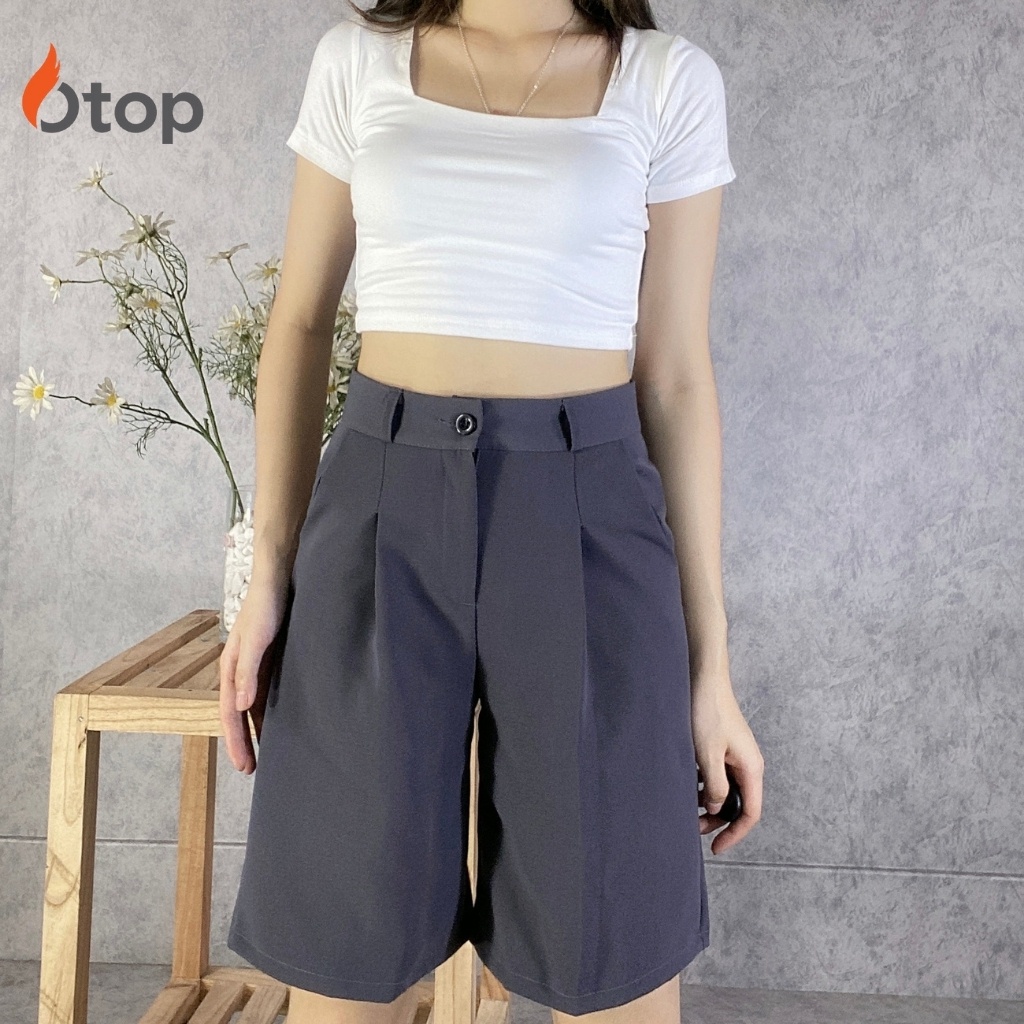 Quần đùi nữ ống rộng cạp cao MUỐI Q2066 P0/K44