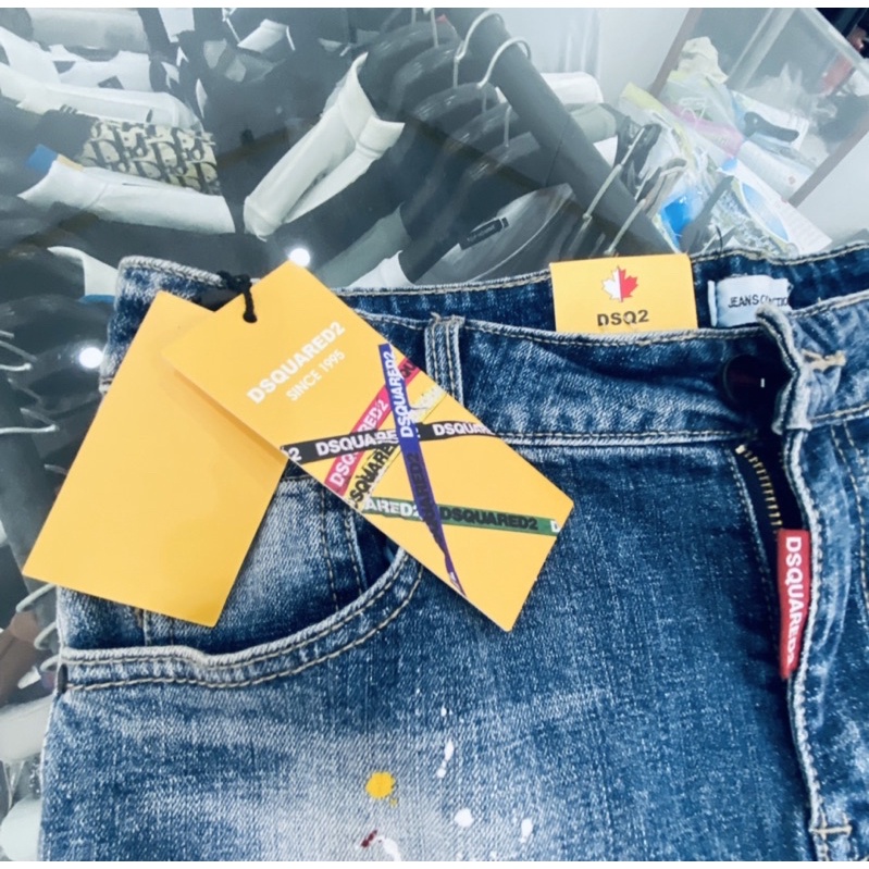 Quần jean short bò DSQ thời trang nam, Quần ngố hoạ tiết vá rách mầu xanh btshop từ 45 đến 75kg