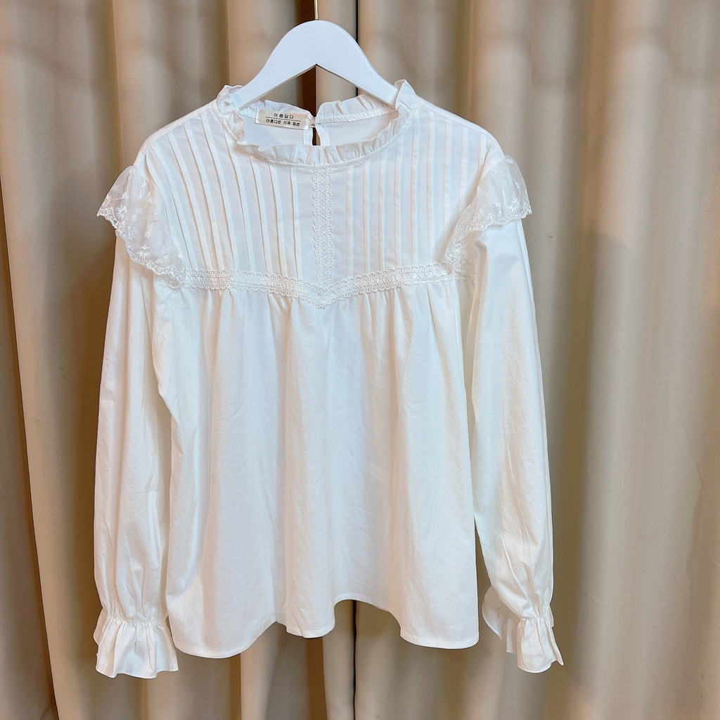 Áo baby doll cánh tiên dài tay, cổ bèo xếp ly ngực