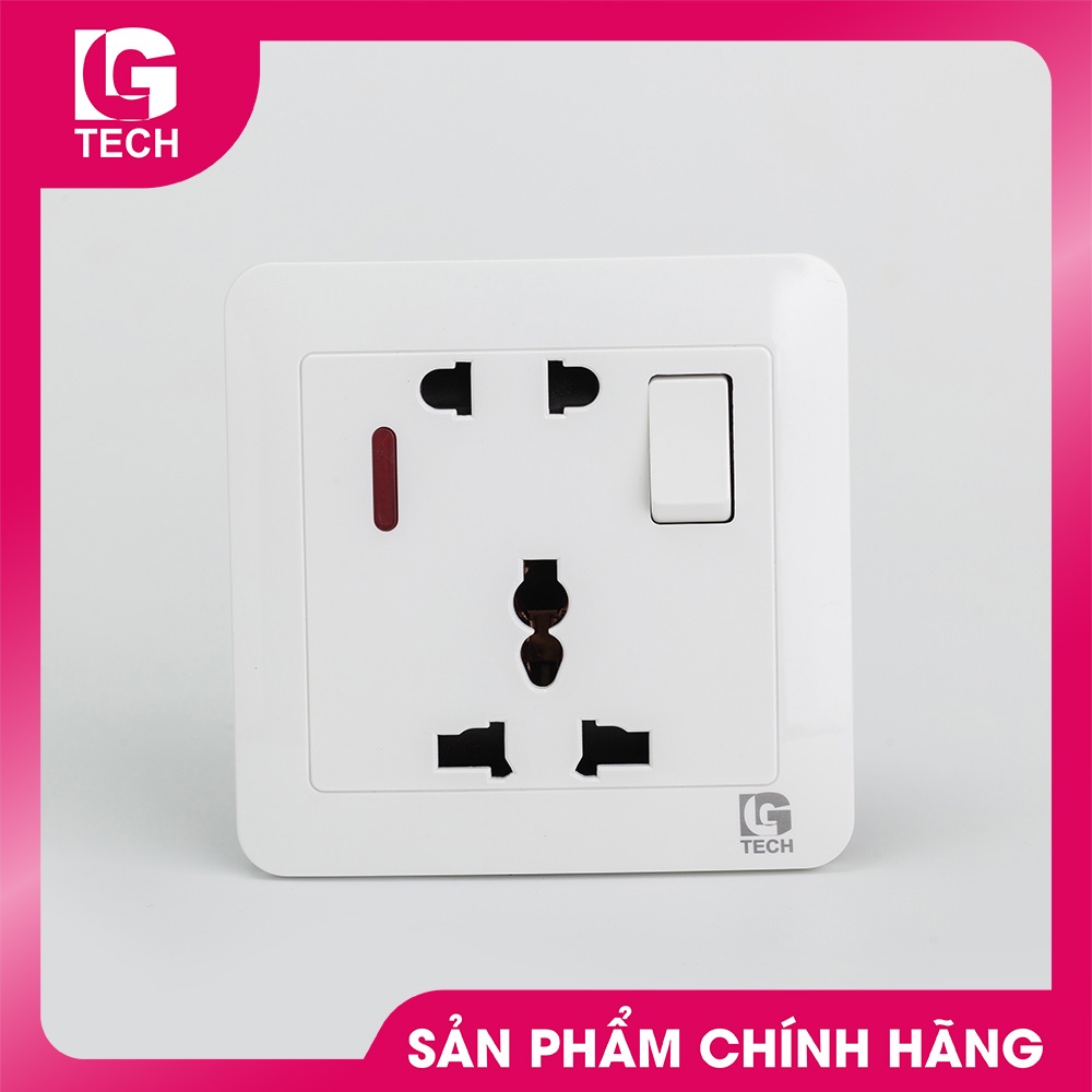 Ổ cắm điện âm tường 5 chấu kết hợp công tắc an toàn và đèn báo LG tech LG-TT-0028