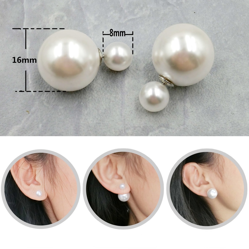 Khuyên Tai Hạt Ngọc Trai Tròn Lớn Hai Mặt Phong Cách Hàn Quốc Dành Cho Nữ