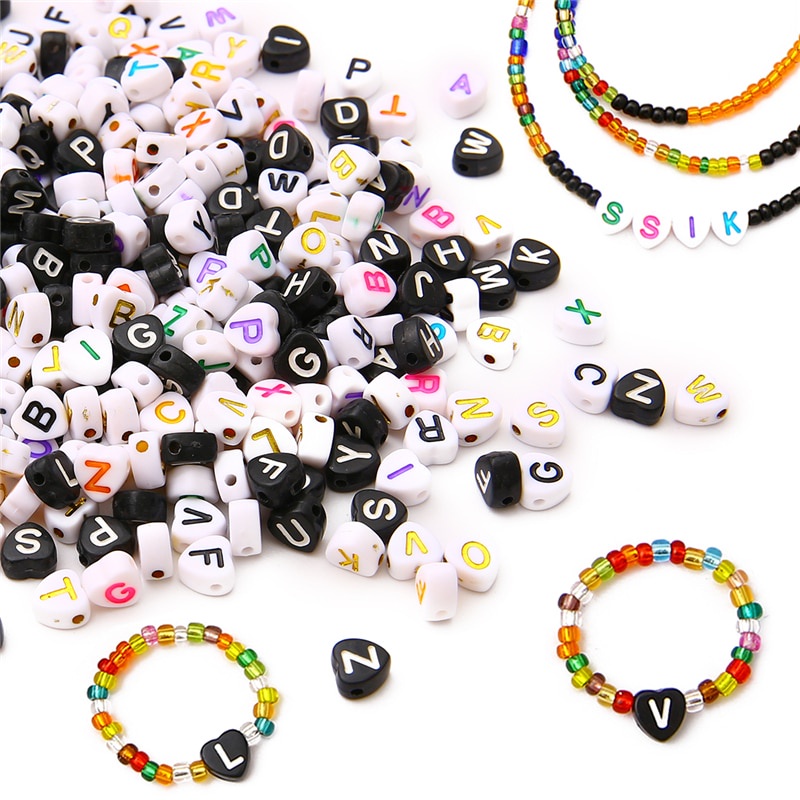 Set 100 hạt xâu chuỗi mẫu 26 chữ cái 7x7mm
