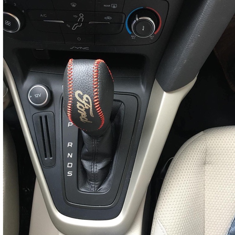 Bọc da Tay phanh&amp; cần số da thật xe Ford Focus, Fiesta, Ecosport bản AT loại da thật