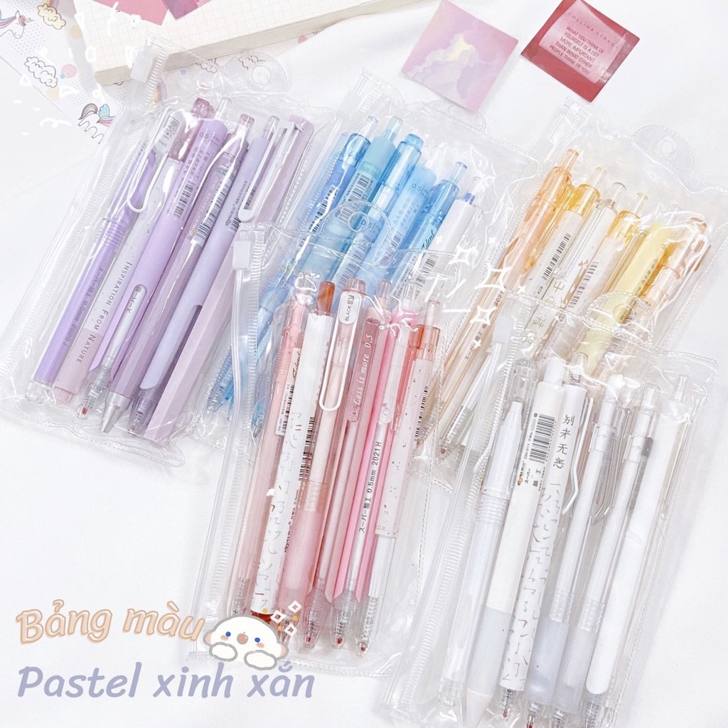 [TẶNG TÚI ZIP] SET 6 BÚT PASTEL GEL ĐEN DỄ THƯƠNG KHÔNG TRÙNG MẪU