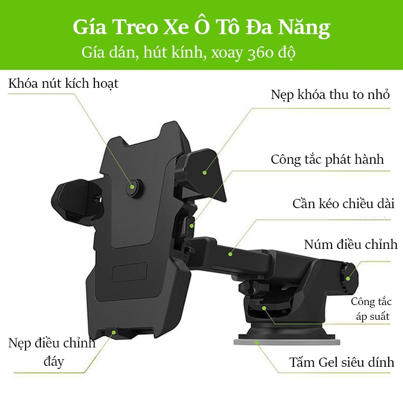 Giá Đỡ Điện Thoại Trên Ô tô 3 in 1, Gía Treo Điện Thoại Ô tô