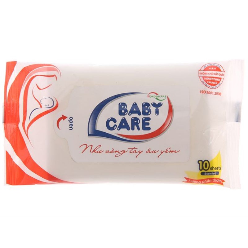 KHĂN ƯỚT BAYBY CARE HƯƠNG PHẤN GÓI 10 MIẾNG