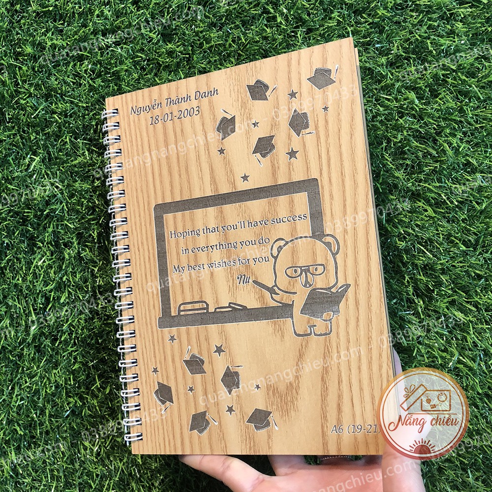 Sổ tay quà tặng tri ân thầy cô thiết kế theo yêu cầu - Sổ bìa gỗ cứng, gáy xoắn lò xo hiện đại dày 100 trang