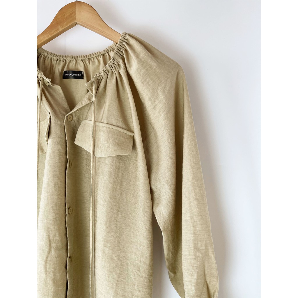 Áo Cổ Dây Tay Phồng Dài - Be [A005 - Senbe Clothing] | BigBuy360 - bigbuy360.vn