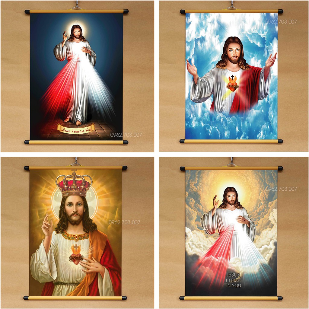 Tranh công giáo Chúa Jesu bằng vải phủ bóng cao cấp dày dặn 40x55cm
