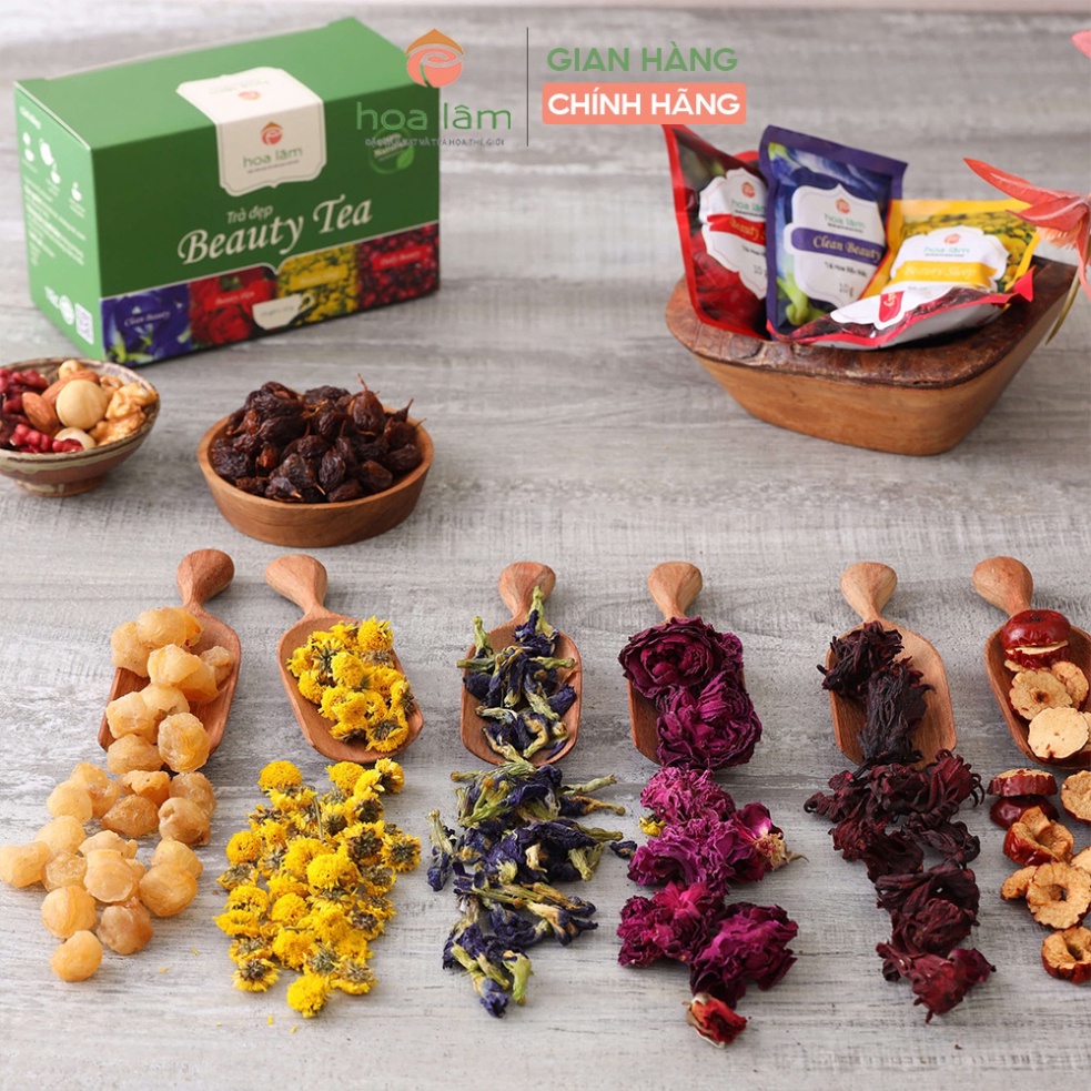 Trà hoa làm đẹp Hoa Lâm sấy lạnh giữ nguyên hương vị giúp giảm stress, detox, dưỡng da 150gr