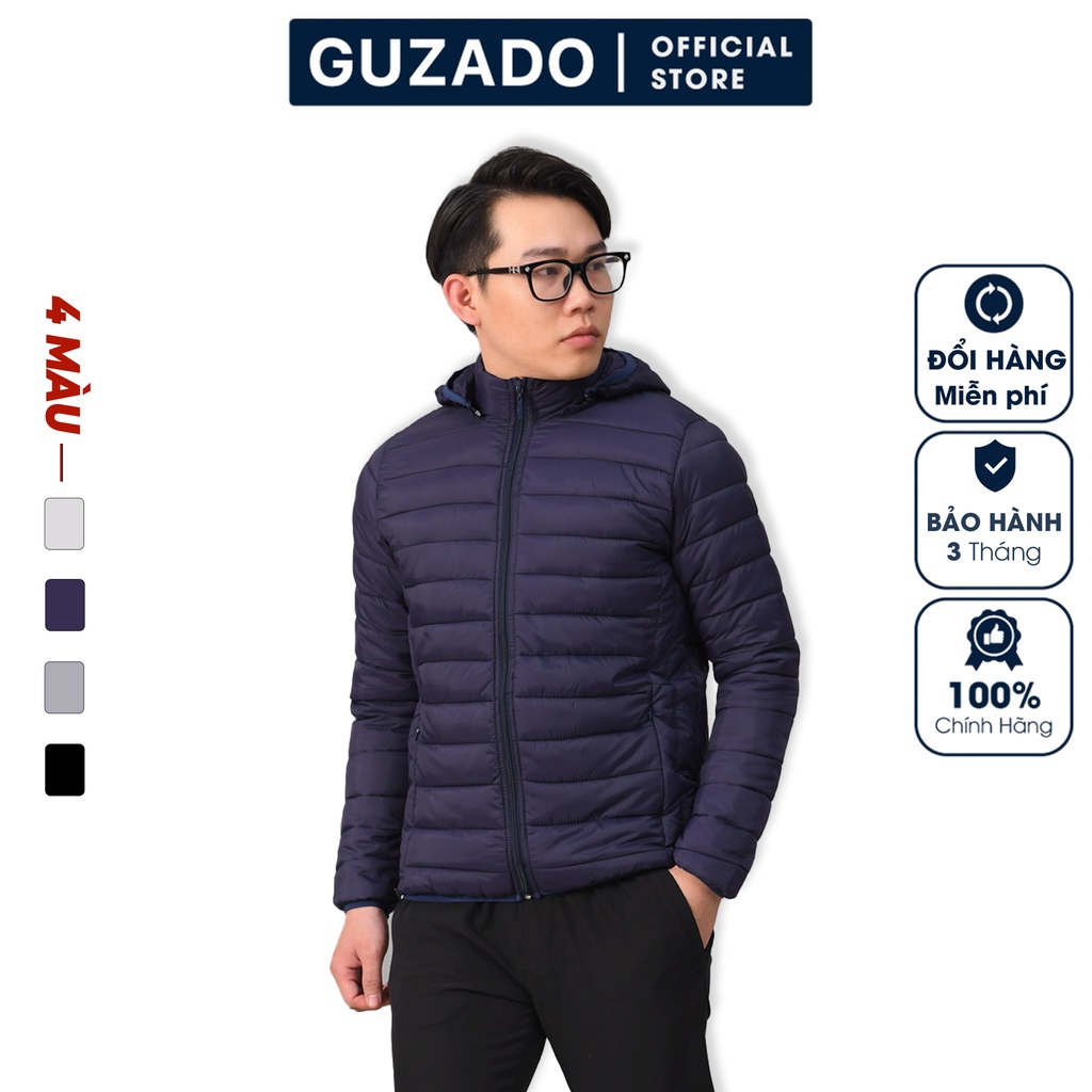Áo phao nam Guzado GPN2120, Trần Bông Siêu Nhẹ Như Lông Vũ, Chống Nước, Áo Dày Dặn Và Có Mũ Ấm Áp,