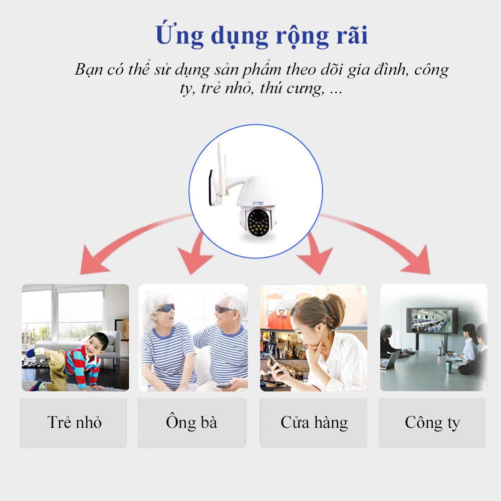 Camera wifi Ngoài Trời PTZ -YooSee 1080P Mới, Báo Động , 9LED phát sáng 14 led hồng ngoại