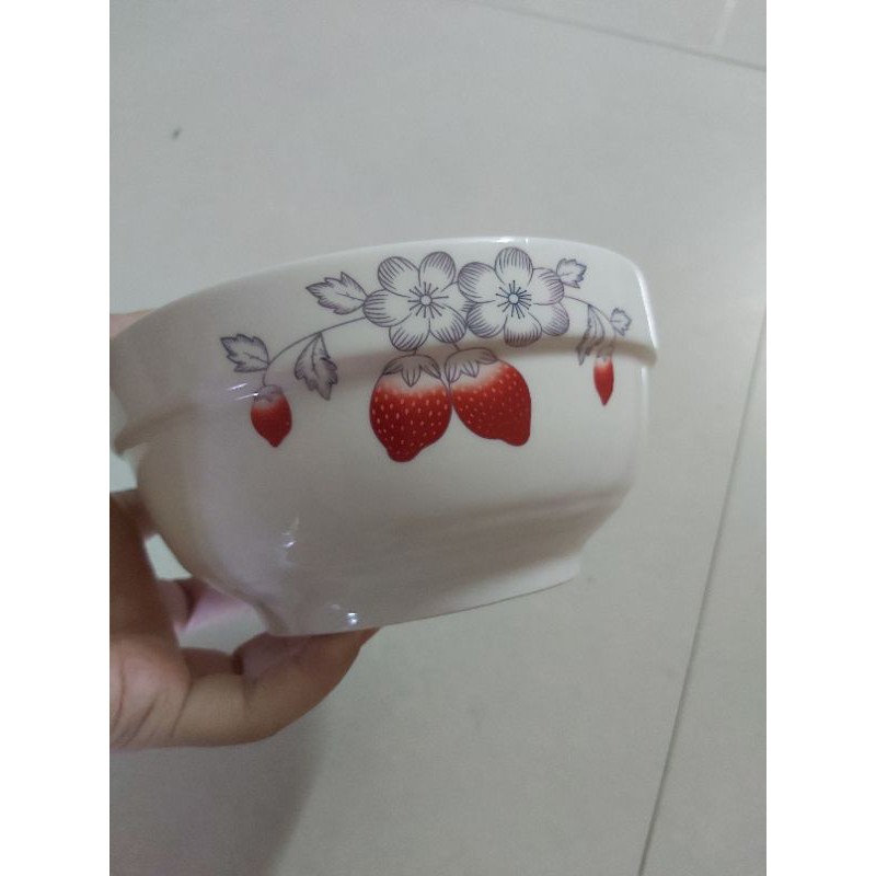 Tô sứ bát tràng hình hoa dâu tây, hoa hồng tô sứ ngấn 15cm