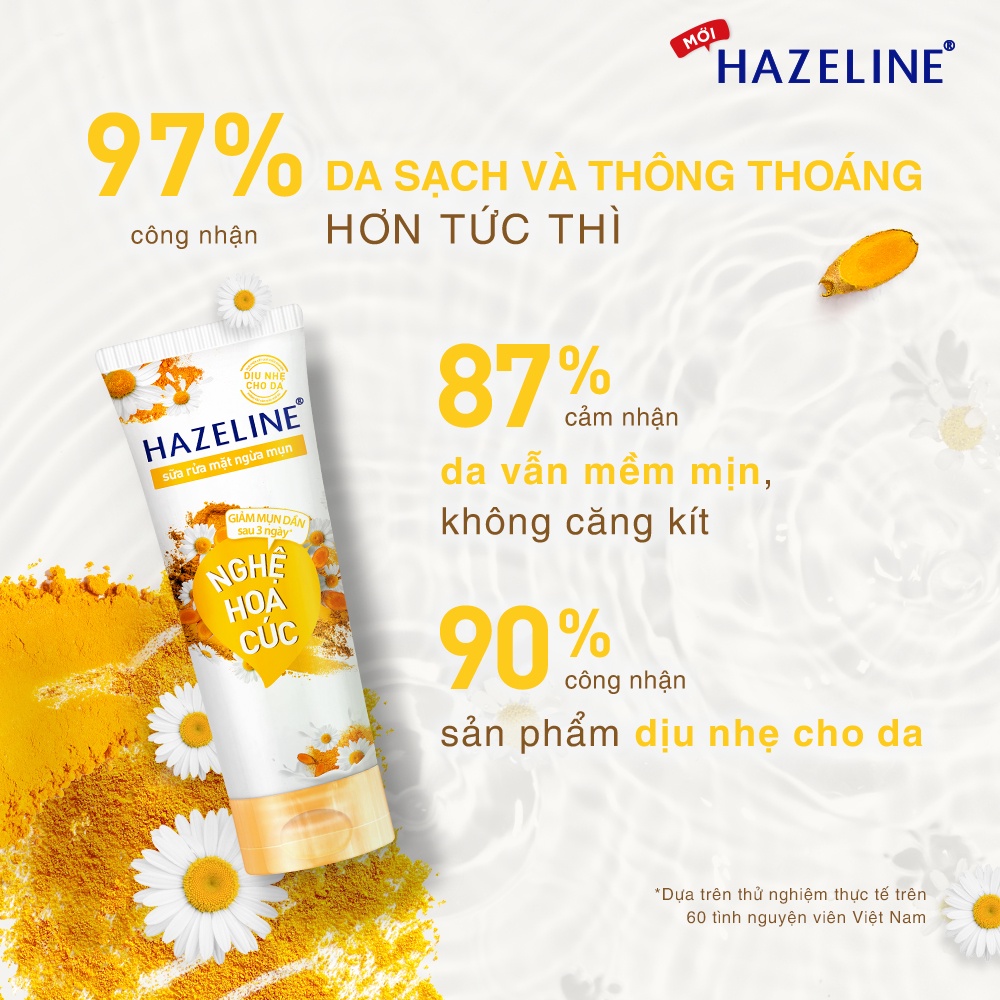 Combo 2 tuýp Sữa rửa mặt ngừa mụn Hazeline Nghệ Hoa Cúc 100g