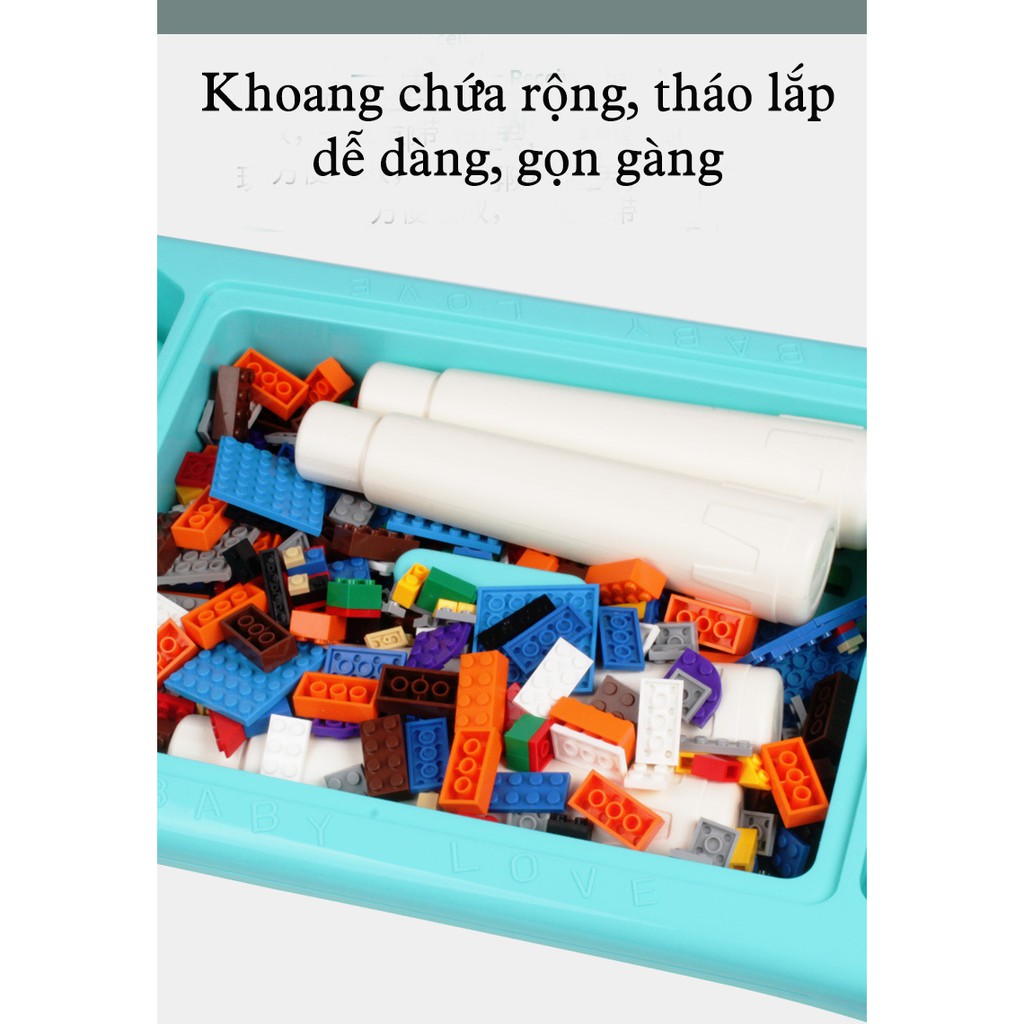 Bàn xếp hình lego đa năng 300 chi tiết, bàn xếp hình, lego xếp hình, có ngăn cất đồ tiện dụng cho bé, bảo hành 6 tháng