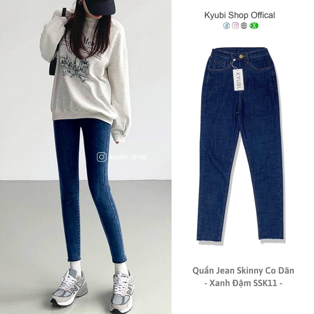 Quần jean nữ skinny lưng cao Kyubi co giãn có túi - Quần bò cạp cao dáng ôm co dãn (có bigsize) SKK11