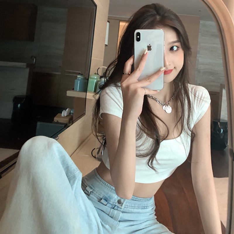 Áo thun SUXI ngắn tay eo cao thiết kế mới quyến rũ thời trang mùa hè cho nữ