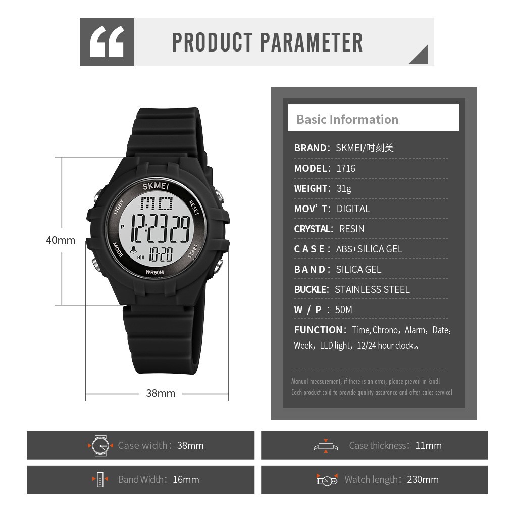 Đồng Hồ SKMEI 1716 Có Đèn LED Nhiều Màu Chống Thấm Nước Điện Tử Kiểu Thể Thao Cho Bé | BigBuy360 - bigbuy360.vn