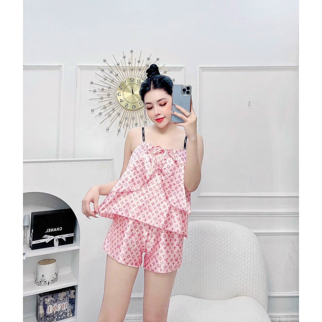 Sale Sập Sàn ❌❌ Đồ bộ đùi 2 dây đính nơ , đồ bộ mặc nhà tiểu thư M0012