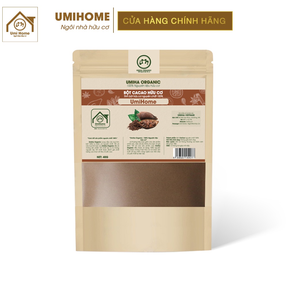 Bột CaCao đắp mặt hữu cơ UMIHOME nguyên chất | Cocoa Powder 100% Organic 135G