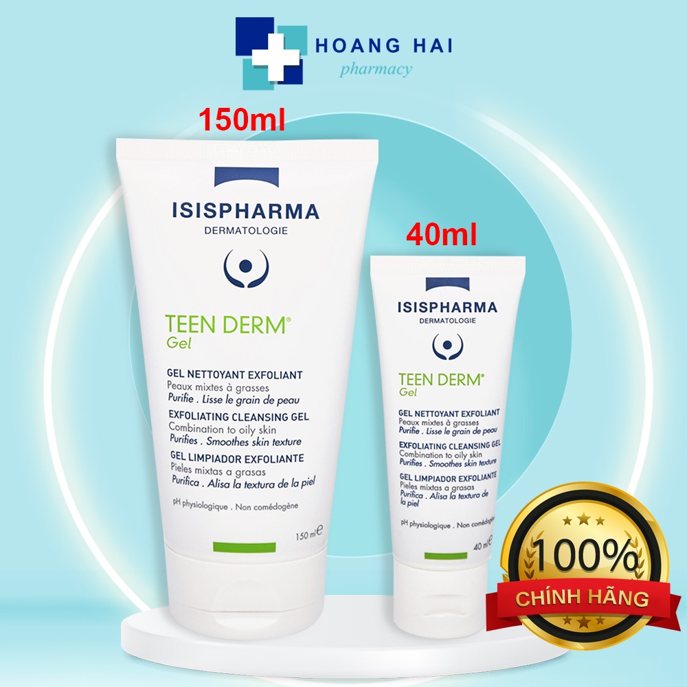 Sữa Rửa Mặt TEEN DERM GEL ISIS PHARMA Cho Da Nhờn Mụn 40ml & 150ml (Hàng Công Ty)