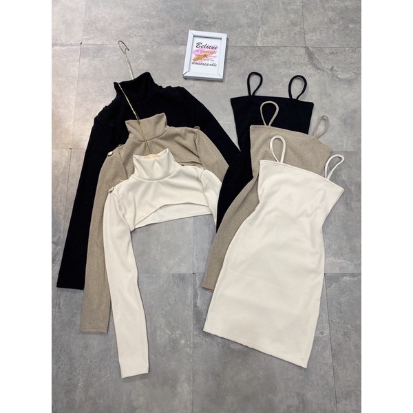 Set Len Rời Váy 2 Dây Mix Áo Cổ Lọ 3 Màu Siêu Xinh Có Ảnh Thật Kèm Video | BigBuy360 - bigbuy360.vn