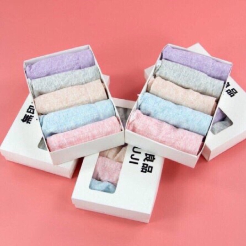 Hộp 5 quần lót nữ cotton mềm mại, chip nữ muối tiêu có hộp sang chảnh